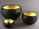 3 bols frêne et or, diamètre 18, 12, 8 cm